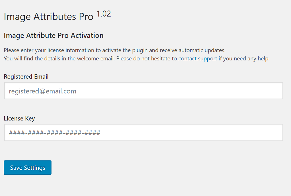 Image Attributes Pro Activation Page