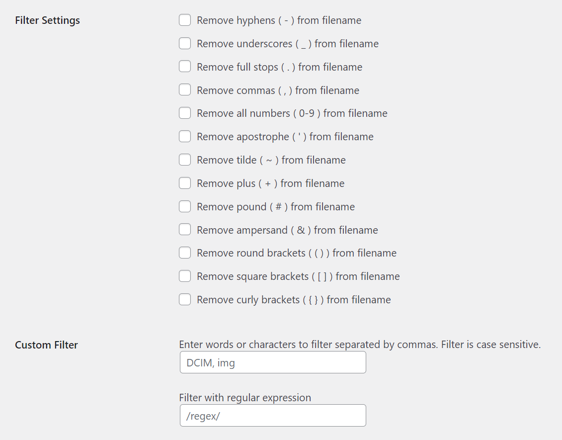 Filter Settings Regex Filter In Image Attributes Pro