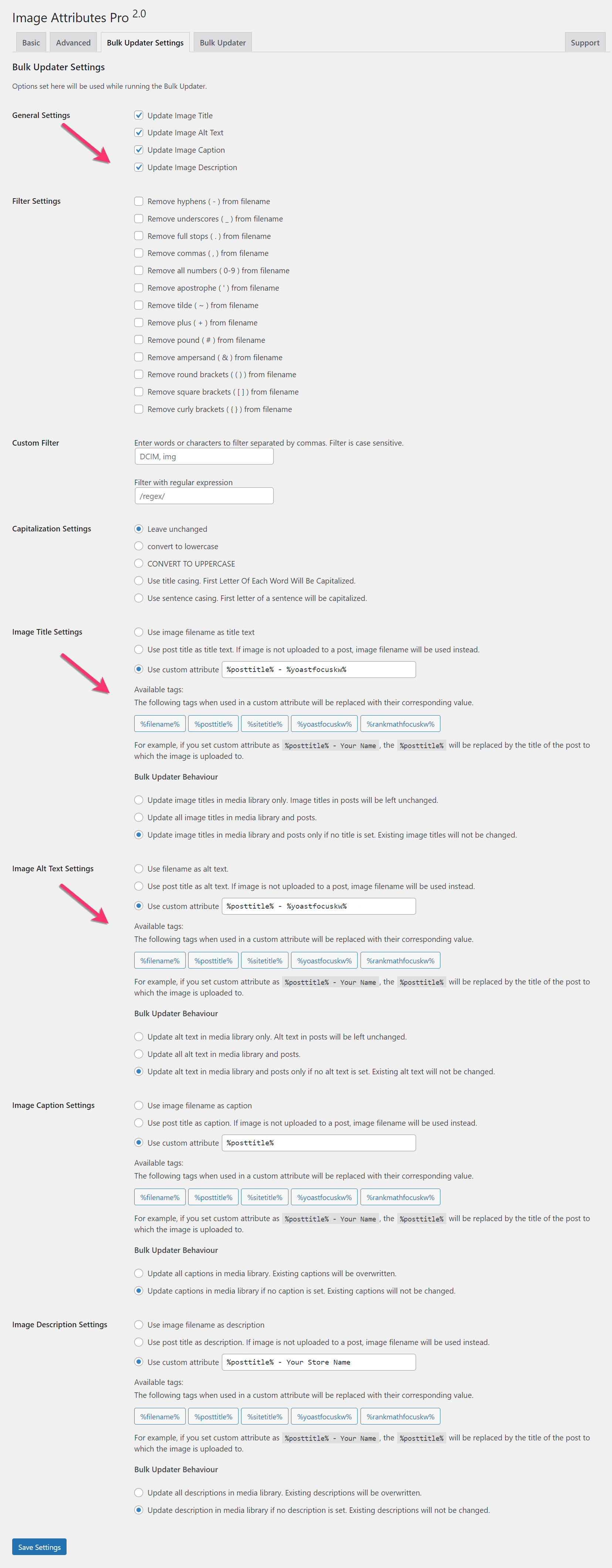 Image Attributes Pro Bulk Updater Settings For WooCommerce
