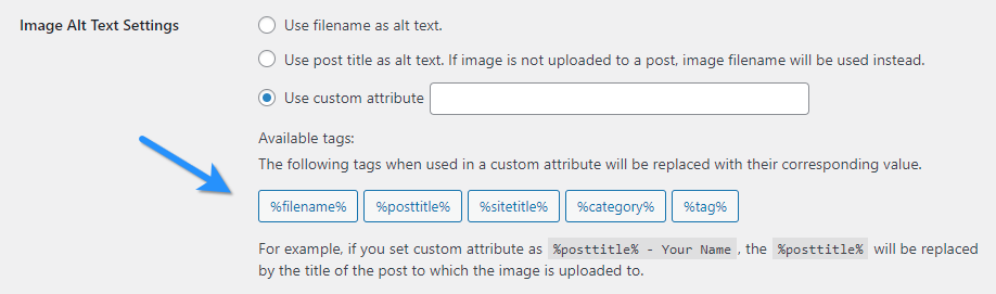 Default List Of Tags Available To Generate A Custom Image Attribute