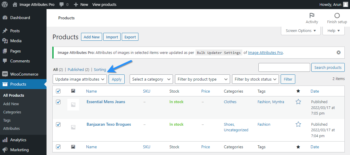 Bulk Action Update Image Attributes in Woocommerce Product Admin View