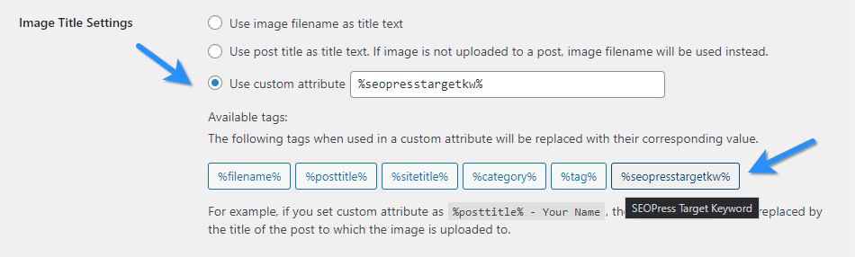 SEOPress Target Keyword Custom Attribute Tag