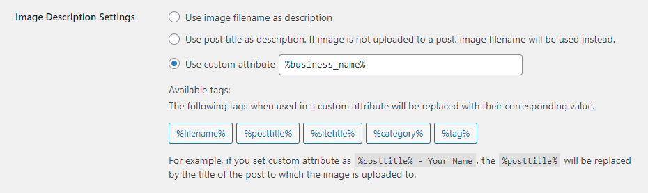 Custom Attribute Tag Business_name