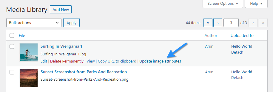 Update Image Attributes Row Action In Media Library