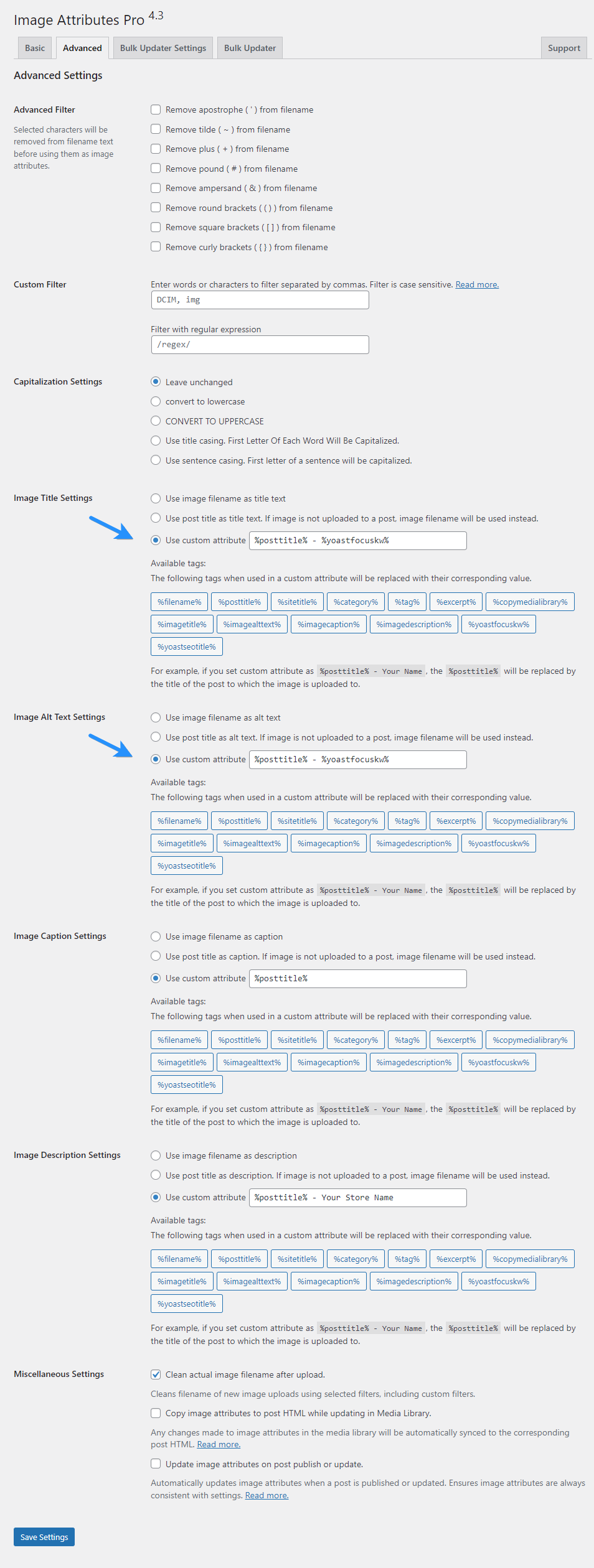 Advanced Settings Of Image Attributes Pro 4.3