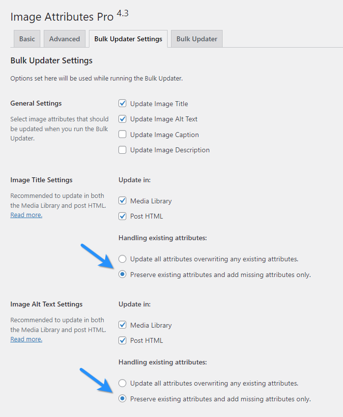 Image Attributes Pro Configured To Preserve Existing Attributes