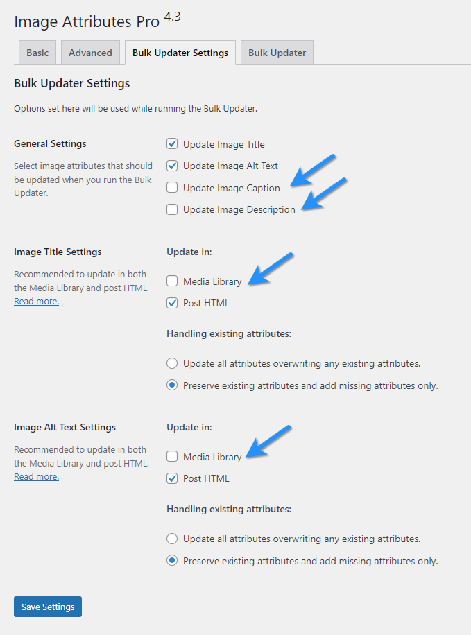 Image Attributes Pro Configured To Update Attributes In Post HTML Only