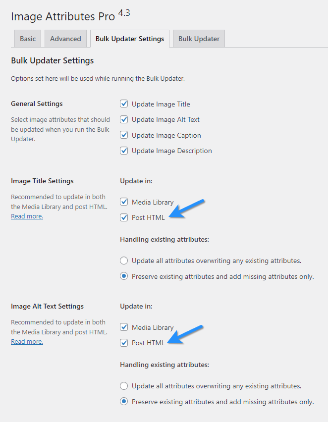 Choose To Update Post HTML In Bulk Updater Settings