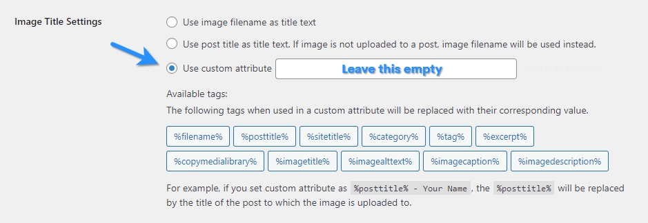 Image Title Settings Configured To Be Empty