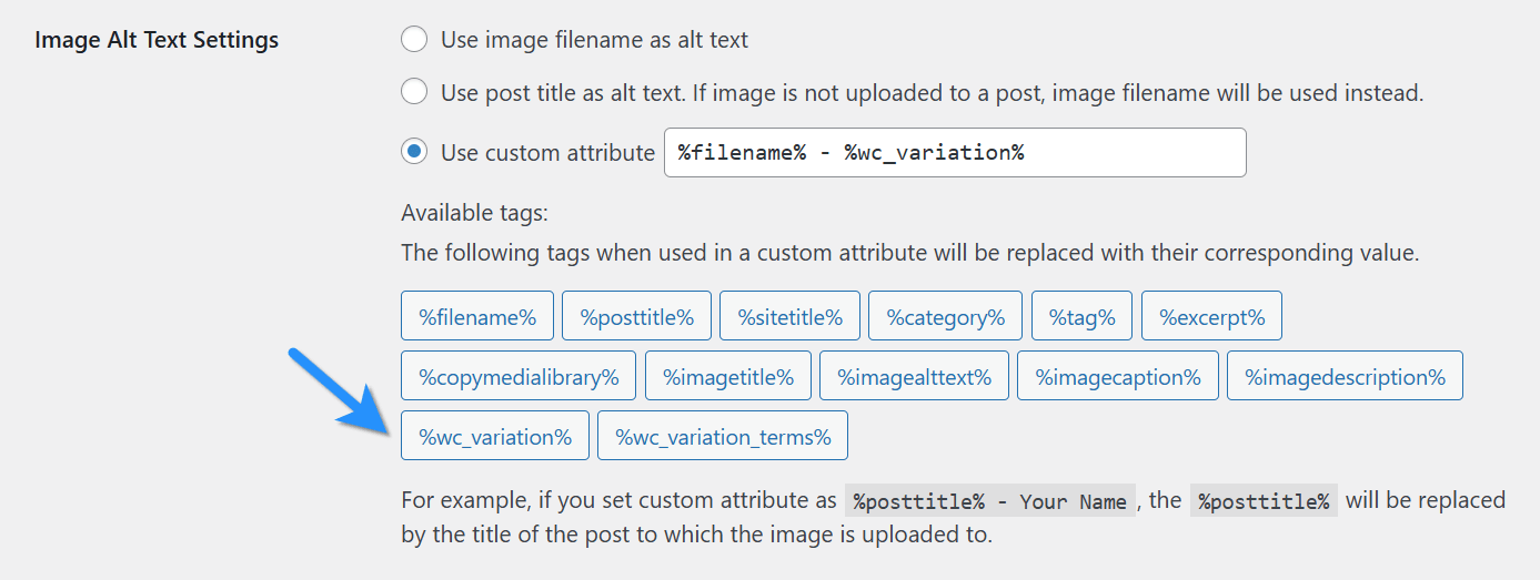 WooCommerce Variation Custom Attribute Tags